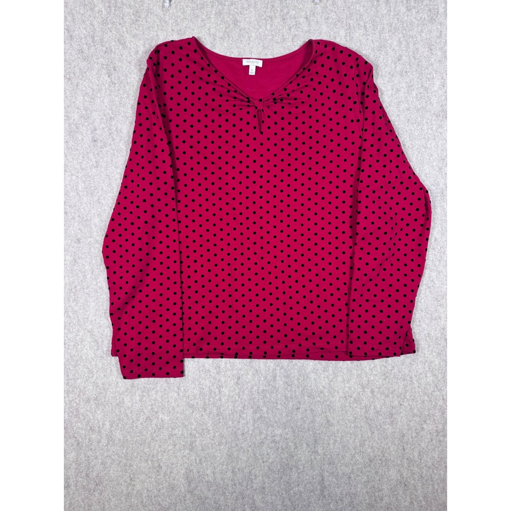 k92. Talbots Size XL Red Polka Dot Long Sleeve Knit Top Knot Keyhole Neck Blouse